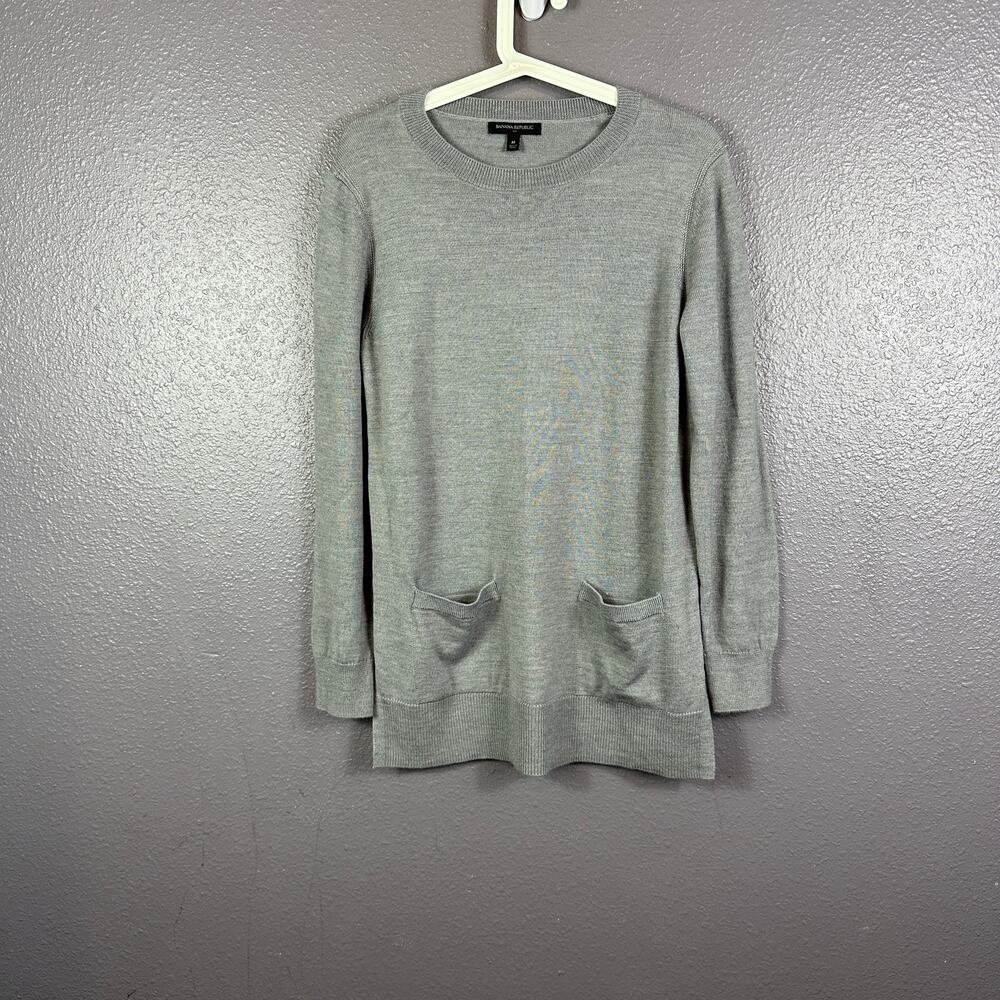 Banana Republic Womens Sz M Long Sleeve Sweater Pockets Wool Blend Gray